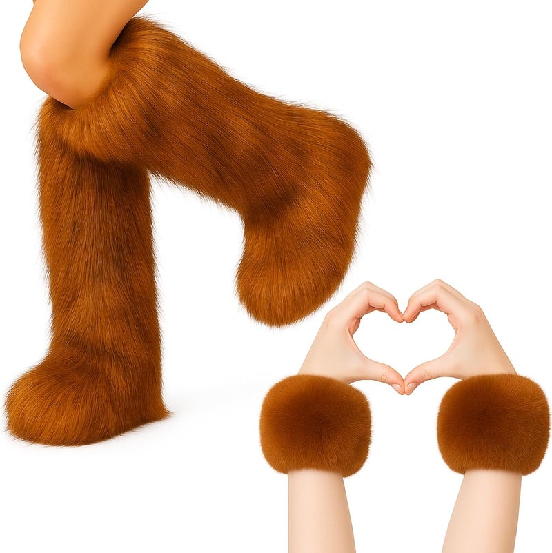 Berlune 2 Pairs Faux Fur Fuzzy Leg Warmers Furry Wrist Cuffs Fluffy Boot Covers for Women Girls Winter Christmas Costume - Image 1